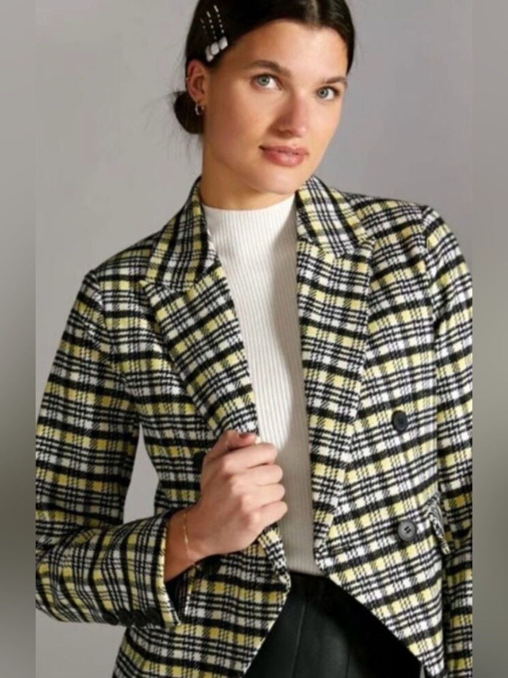 Anthropologie Avec Les Filles Plaid Double Breasted Blazer